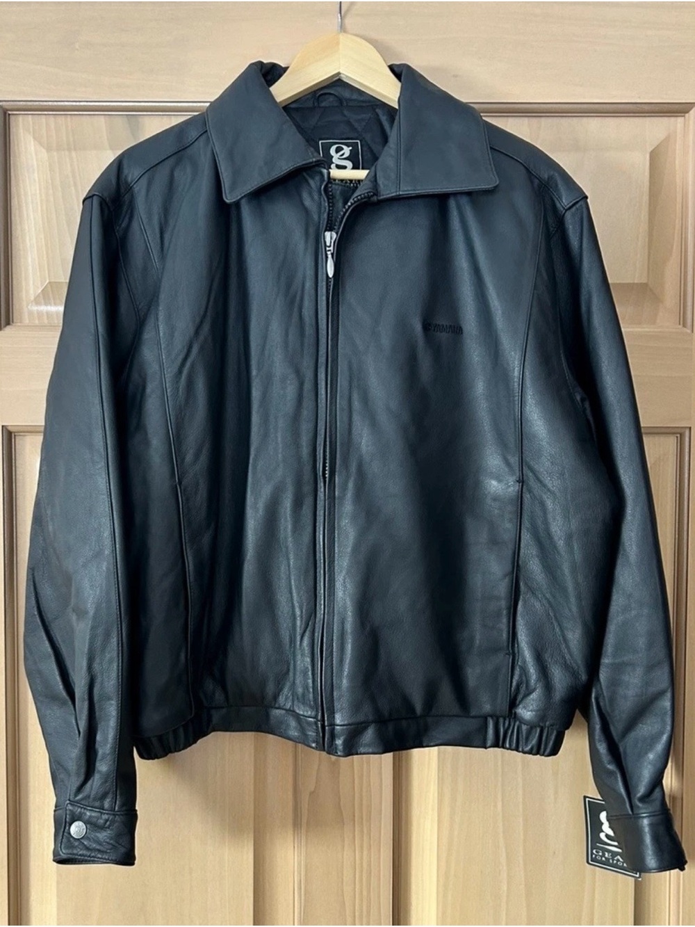 VTG Gear for Sports Yamaha Music Black Leather Bomber Jacket NWT Men's Small